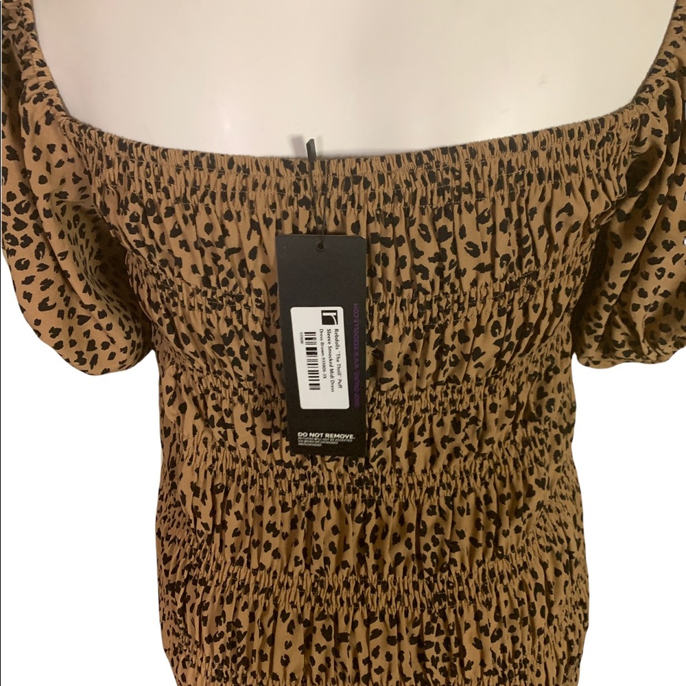 Rebdolls Puff Sleeve Leopard Print Black Brown Elastic Off Shoulder Dress - Picture 8 of 11